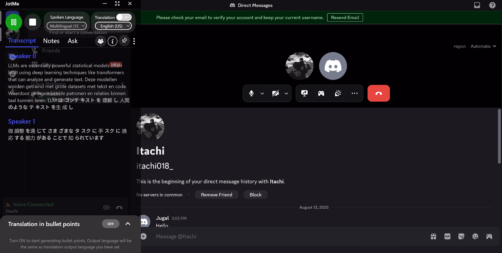 Mehrsprachige Discord-Transkription mit JotMe in Echtzeit