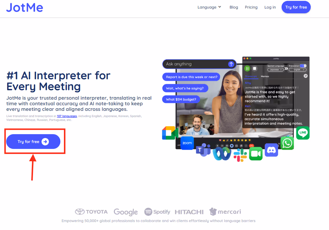 click jotme try for free