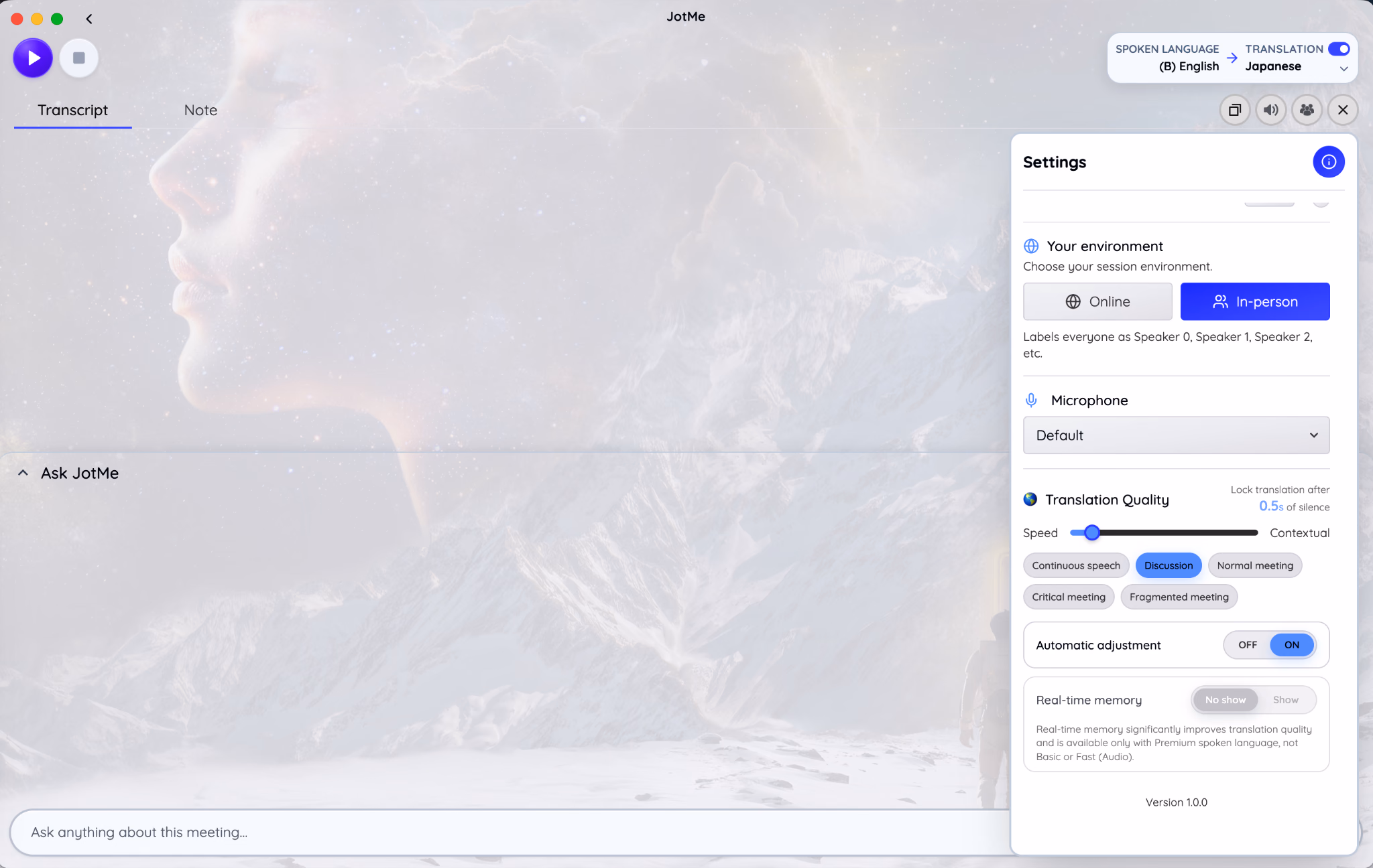 JotMe live translation window