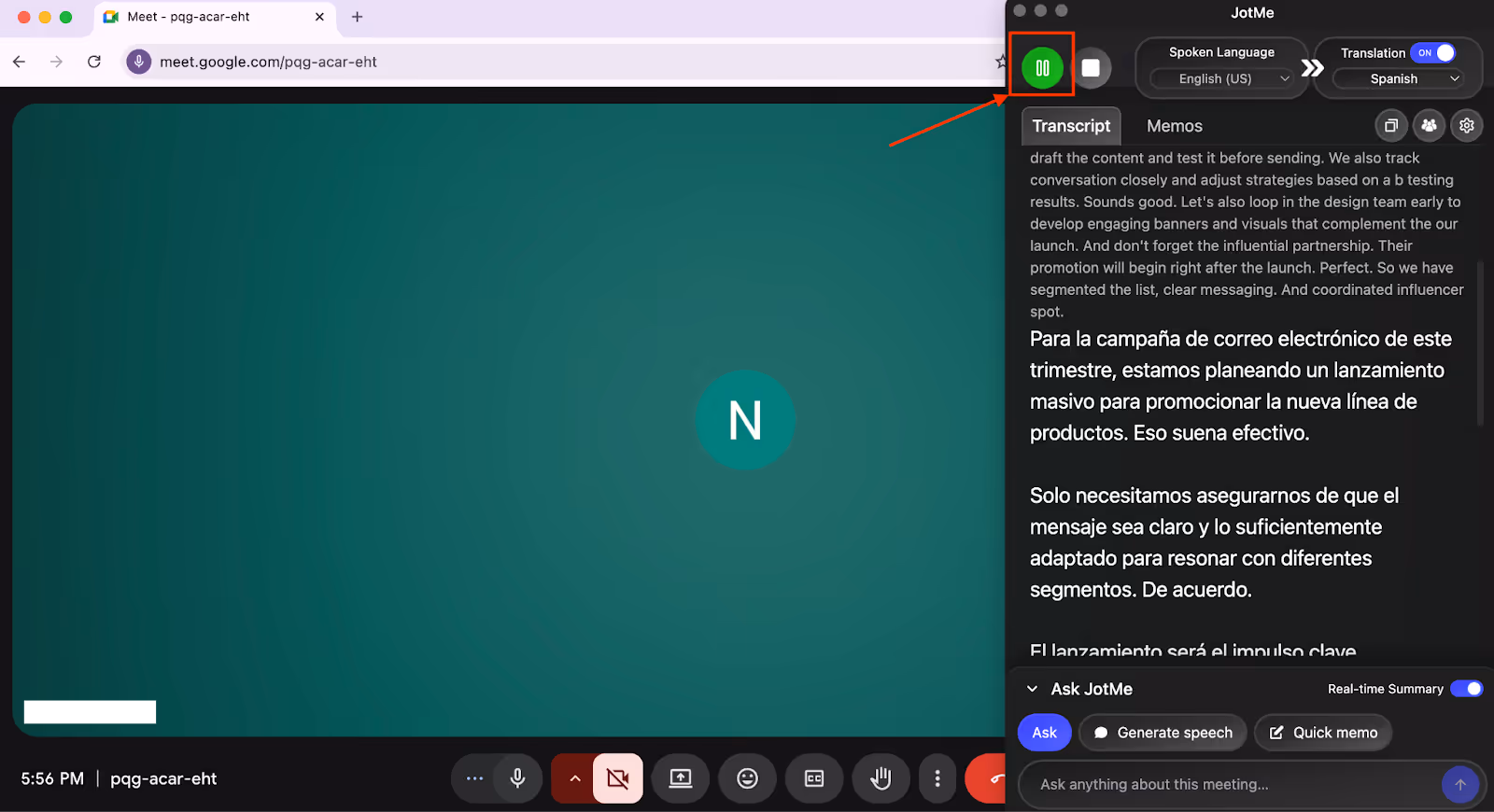 jotme start live translation