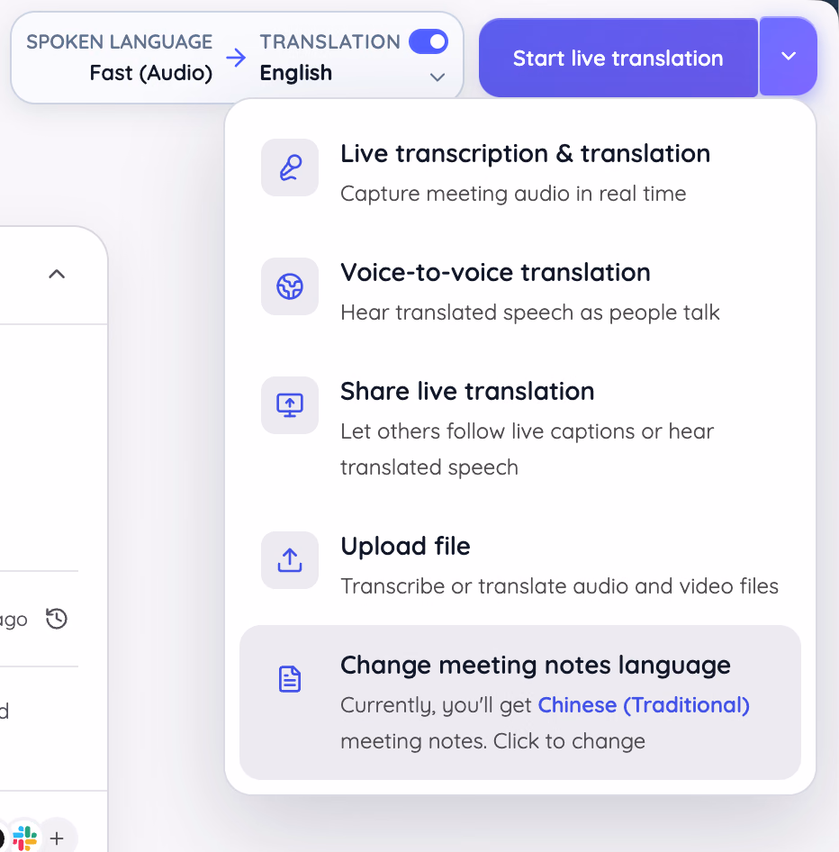 JotMe live transcription and translation