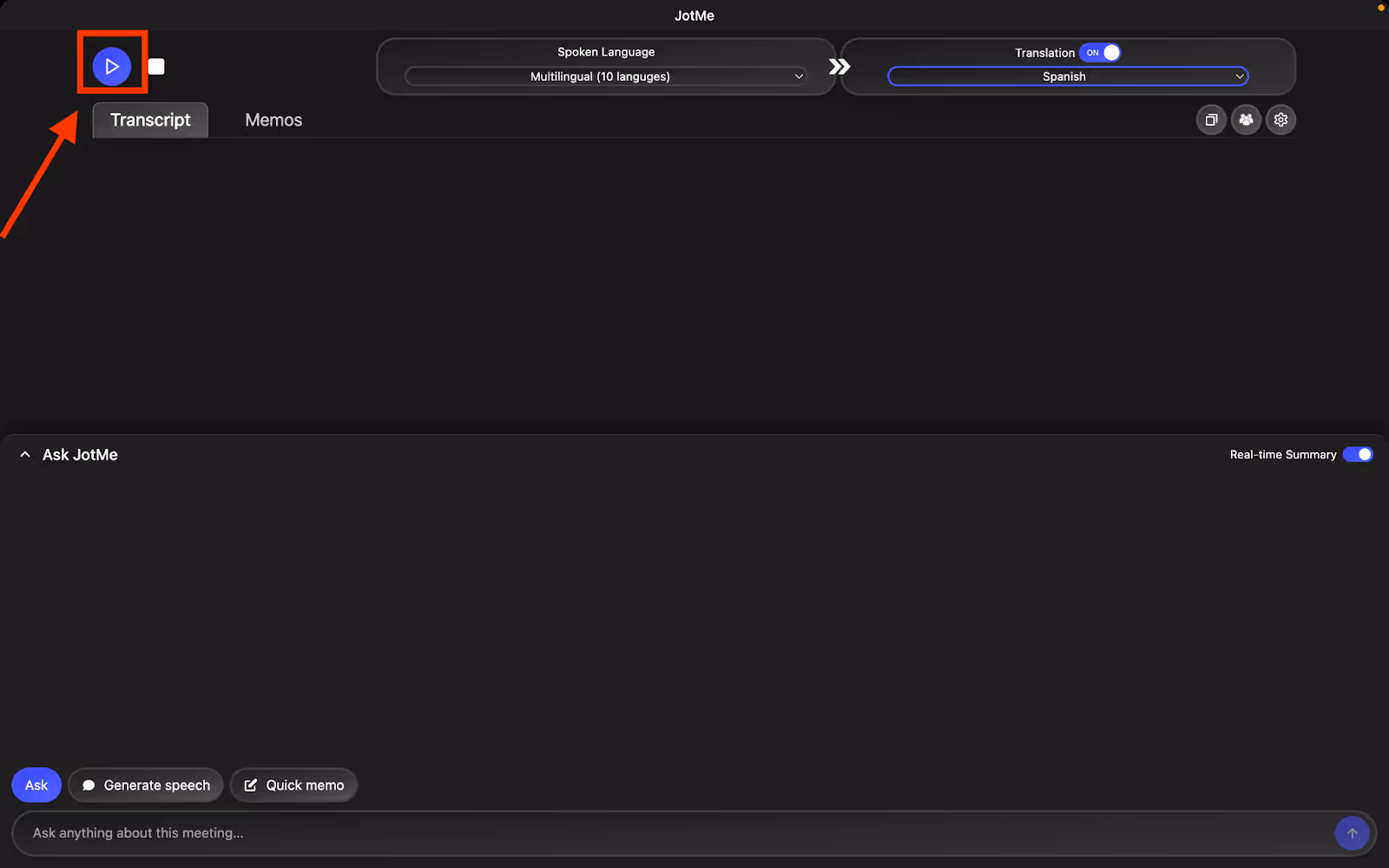 jotme start live audio translation