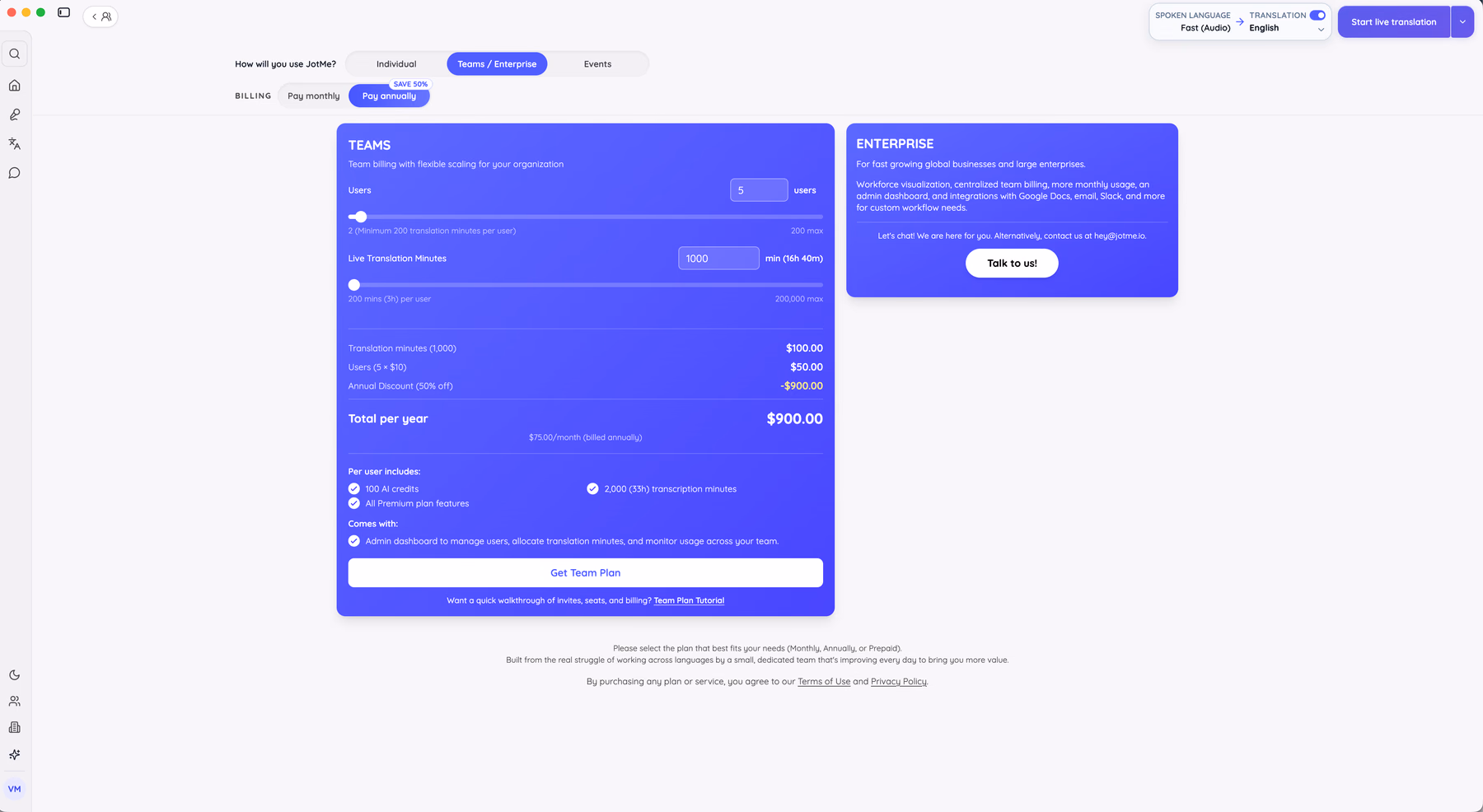 jotme teams price