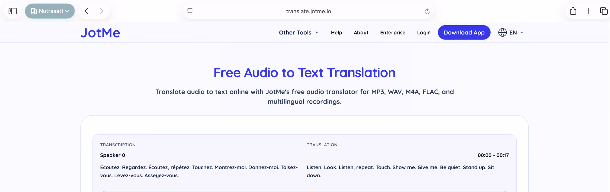 JotMe Audio-zu-Text-Übersetzungstool