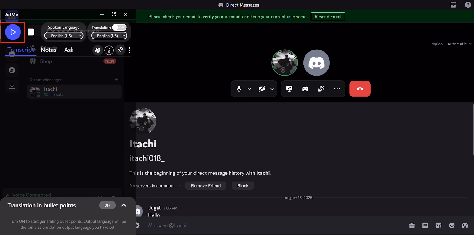 JotMe zeigt Discord-Live-Untertitel und Sprache zu Text in Echtzeit