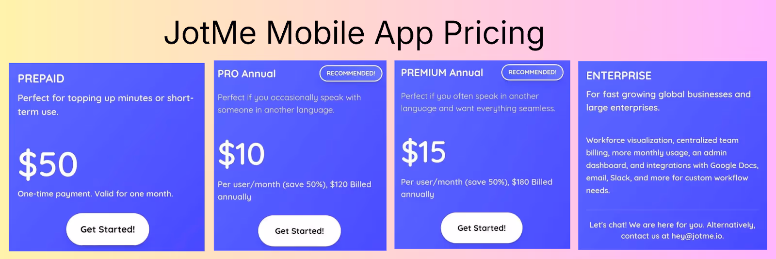 jotme mobile app pricing