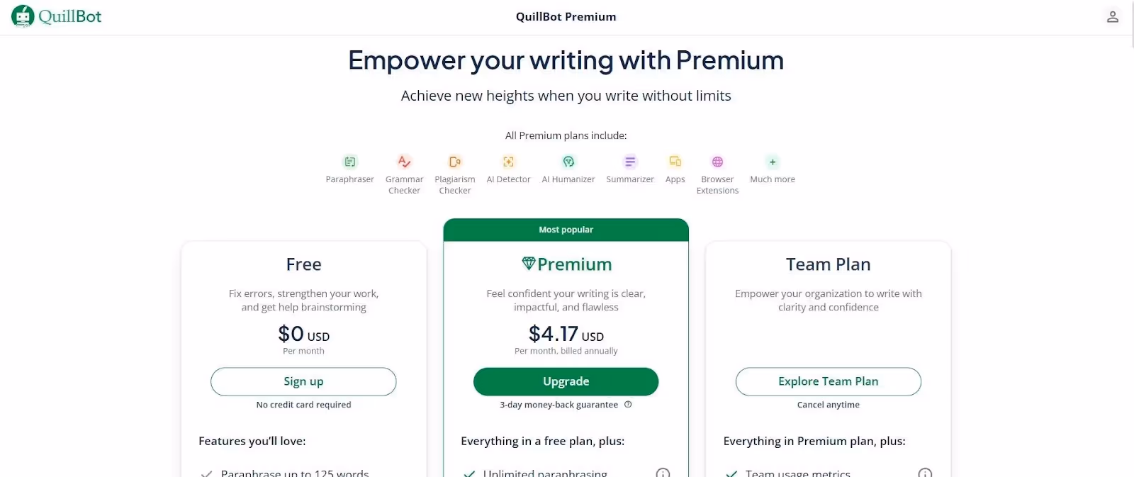 quillbot pricing plan