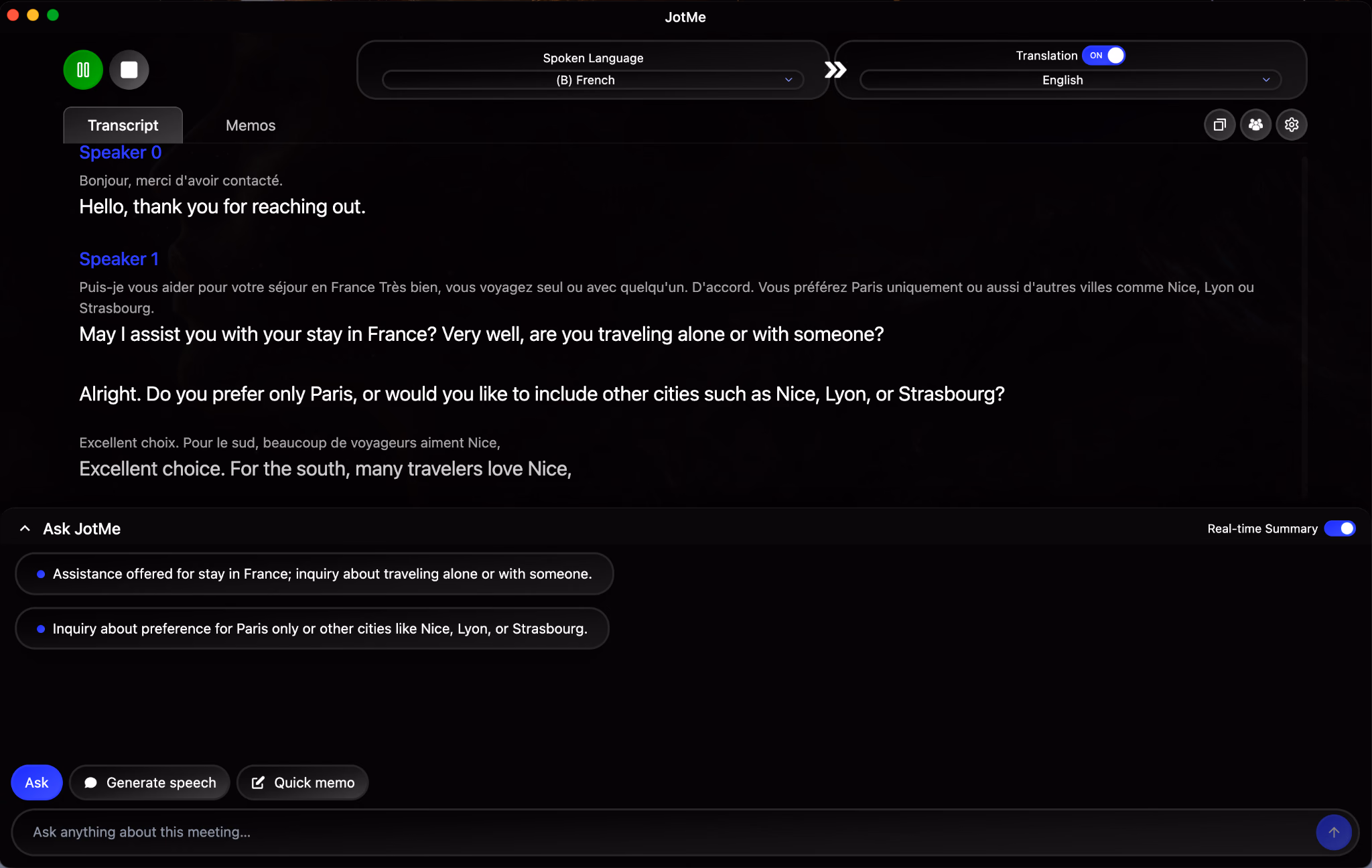 JotMe Französisch-Deutsch kontextbezogene Live-Übersetzung