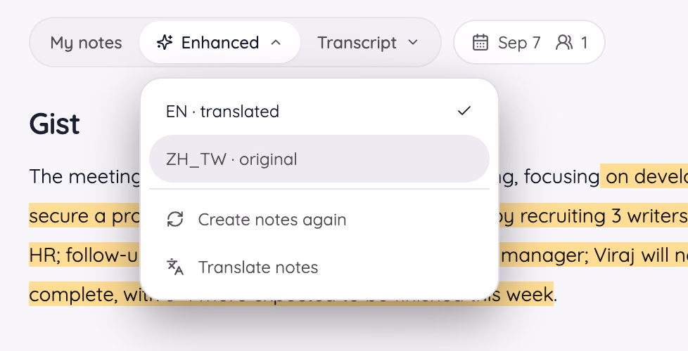 JotMe Enhanced menu