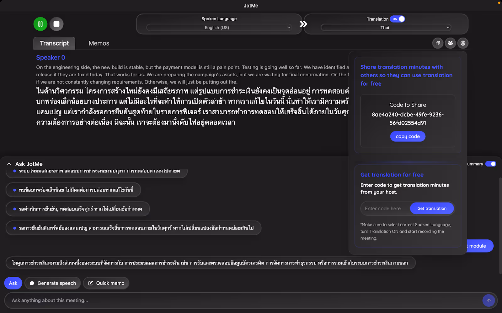 JotMe — Onde posso encontrar um aplicativo de tradução confiável de inglês para tailandês?
