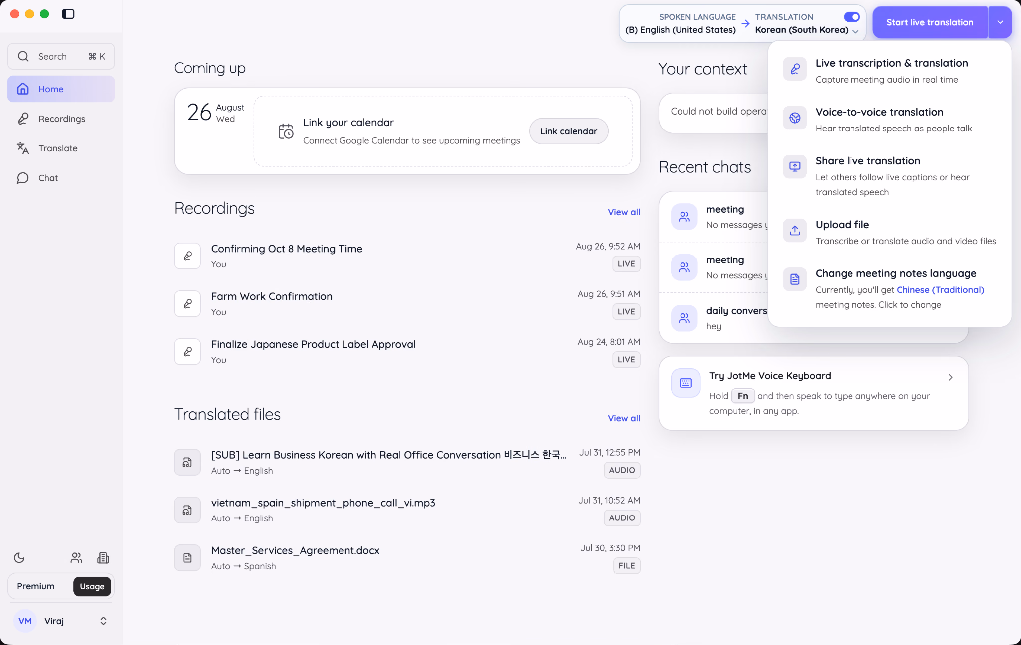 JotMe Desktop live translation