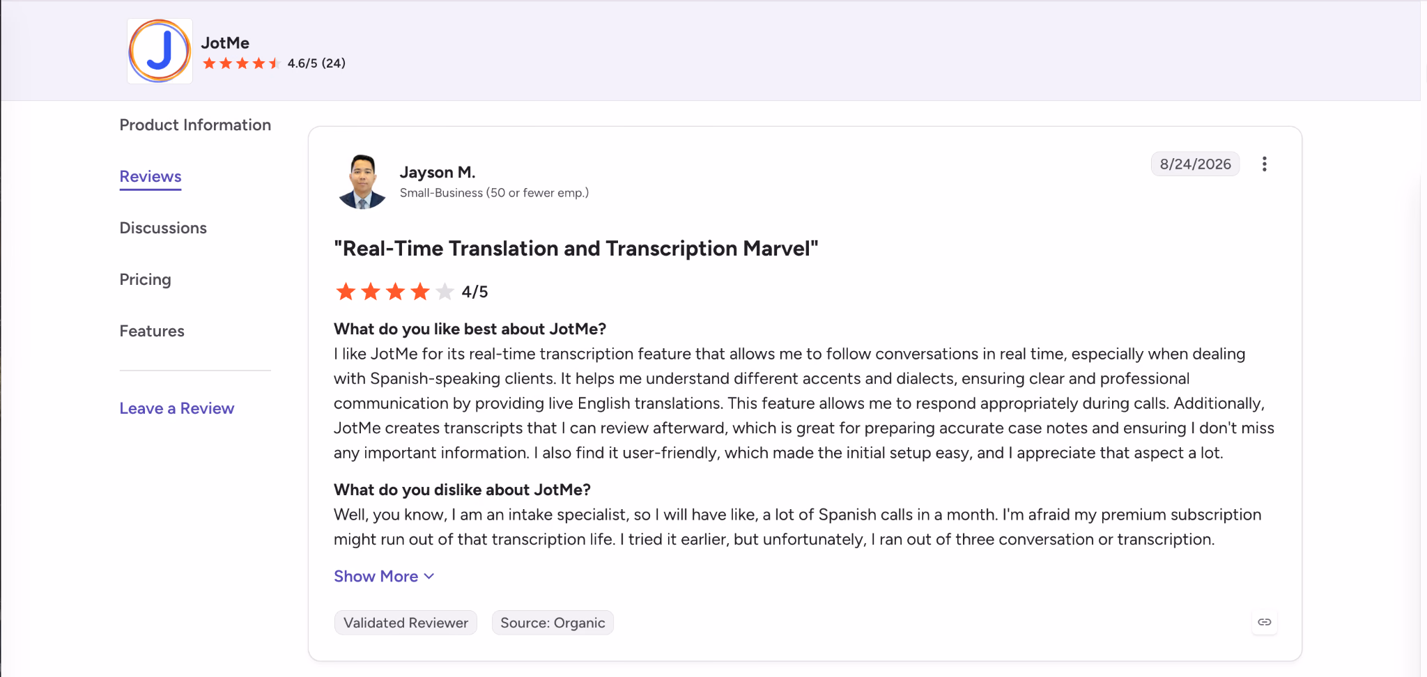 G2 review of JotMe