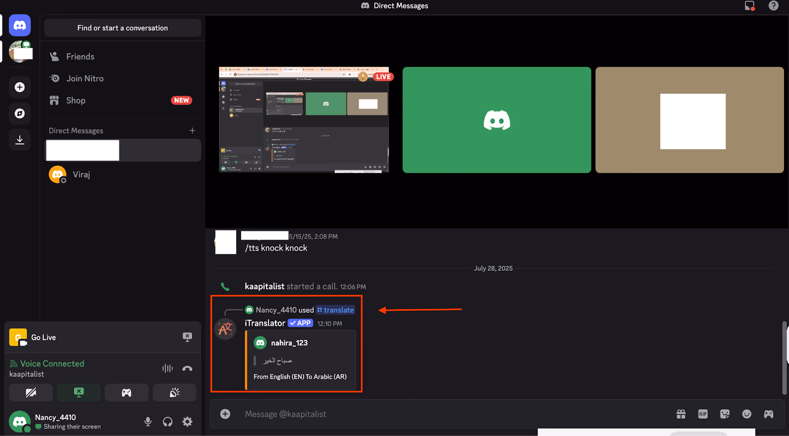 Übersetzung einer Nachricht per Slash-Befehl /translate in Discord