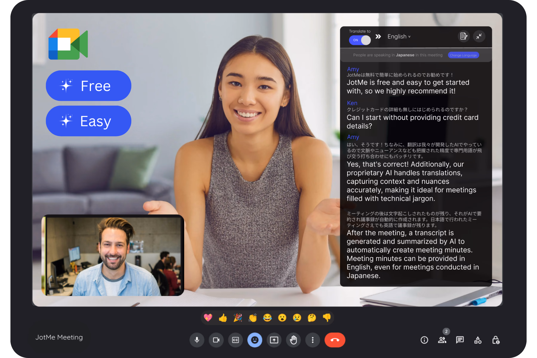 JotMe — Le traducteur instantané le plus simple et le plus fiable, en sous-titres et en voix clonée par IA.
