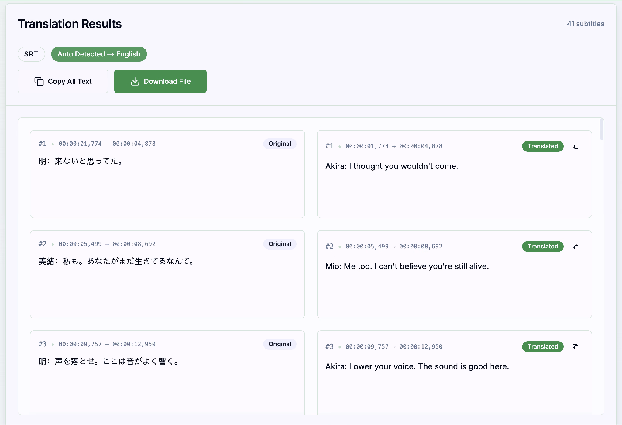 resultados de traducción de subtitlewise