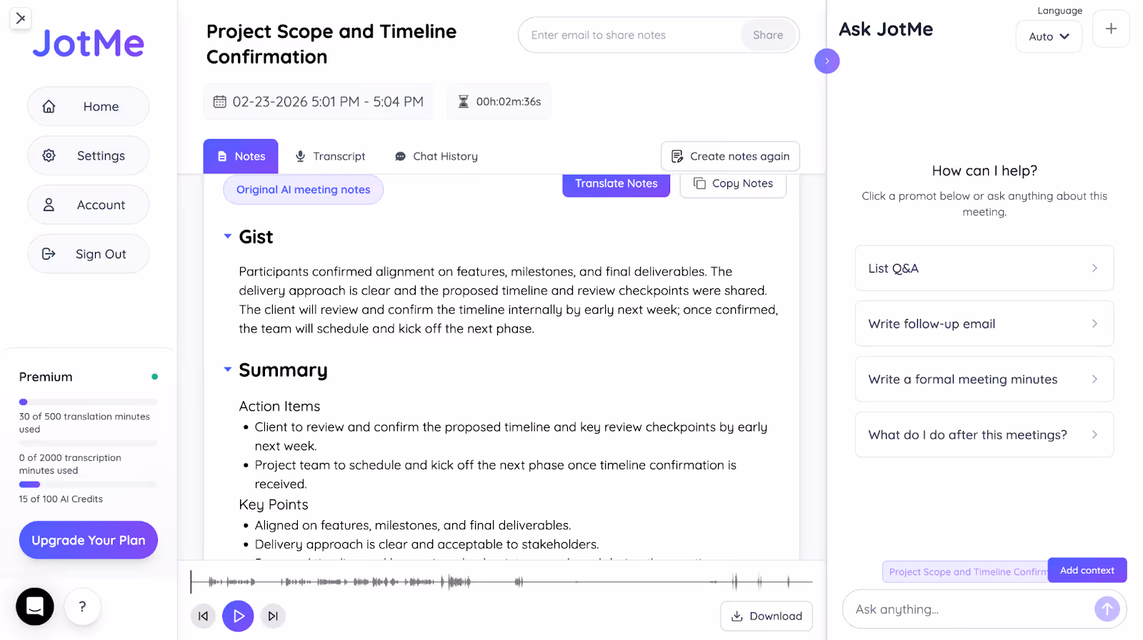 jotme ai meeting notes