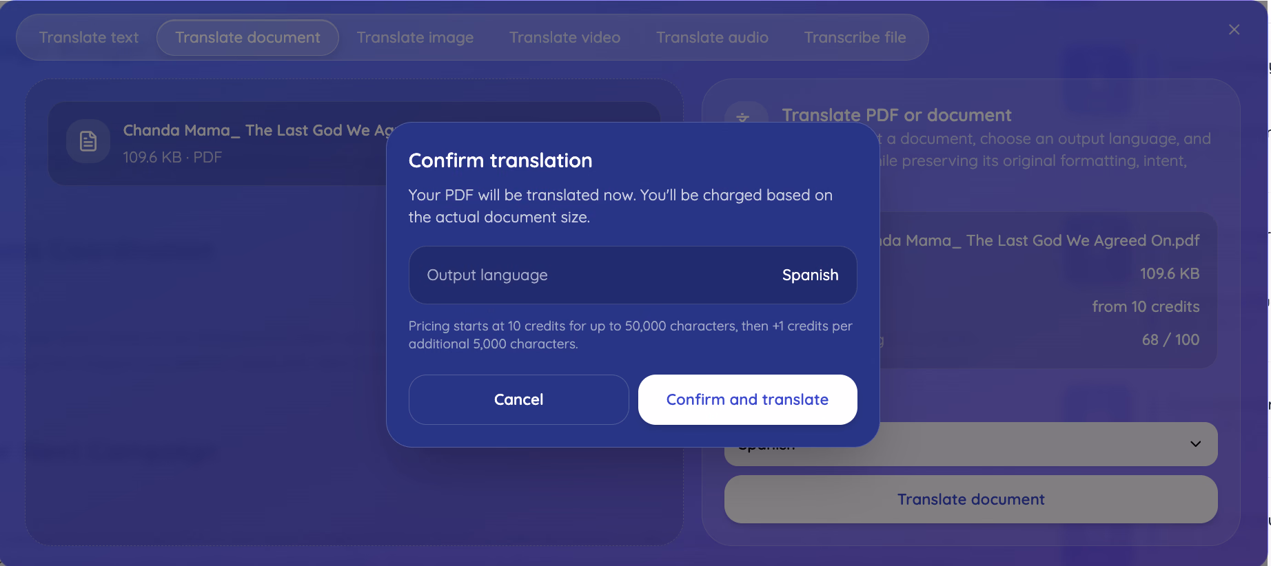 confirmar tradução no tradutor de pdf do jotme