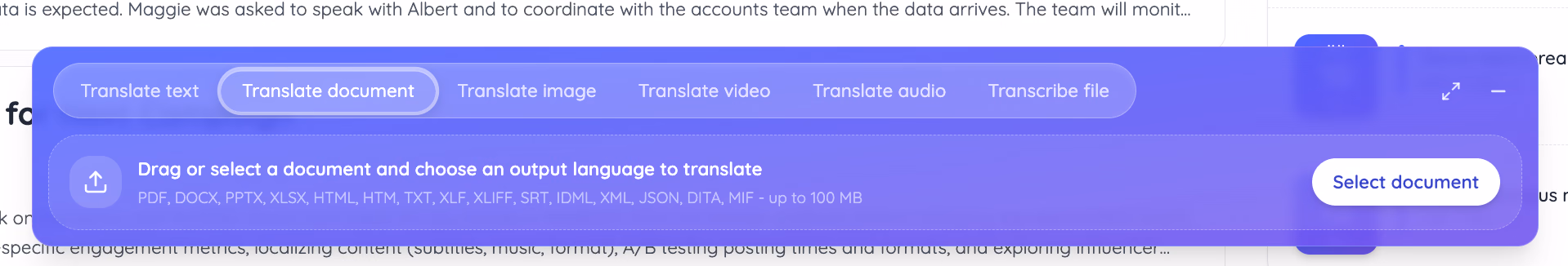 opções de entrada do tradutor de pdf do jotme