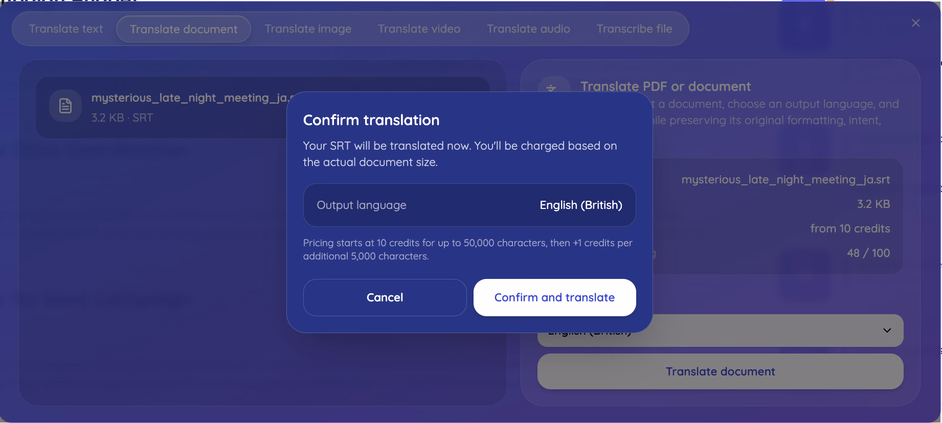 confirmar traducción