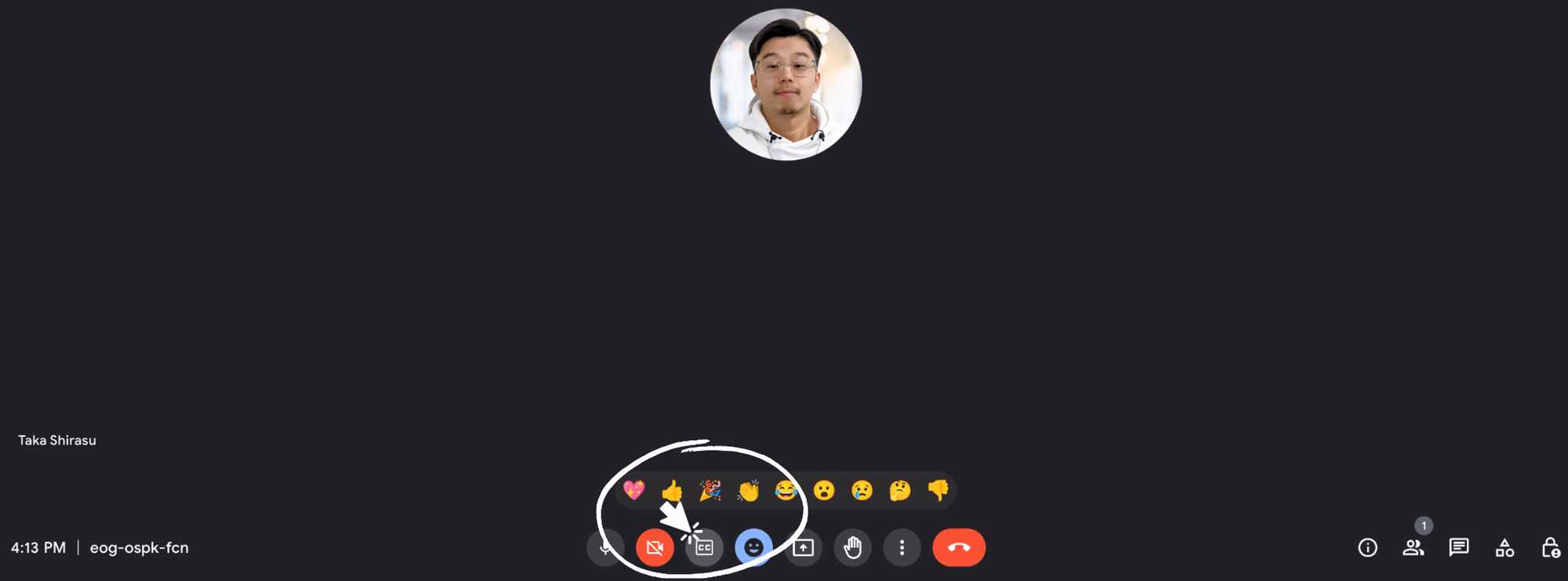 Caption button on Google Meet