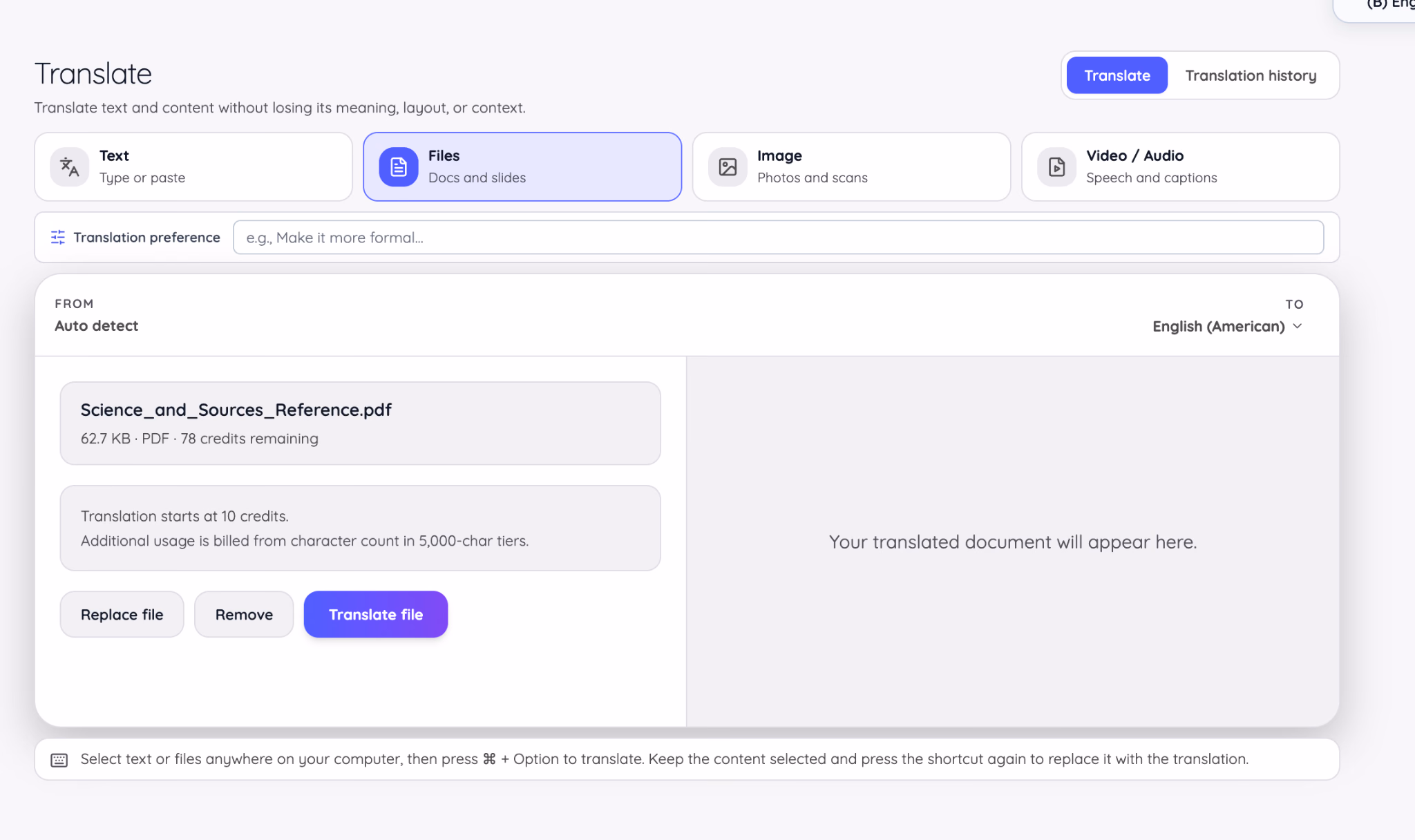 JotMe document translation