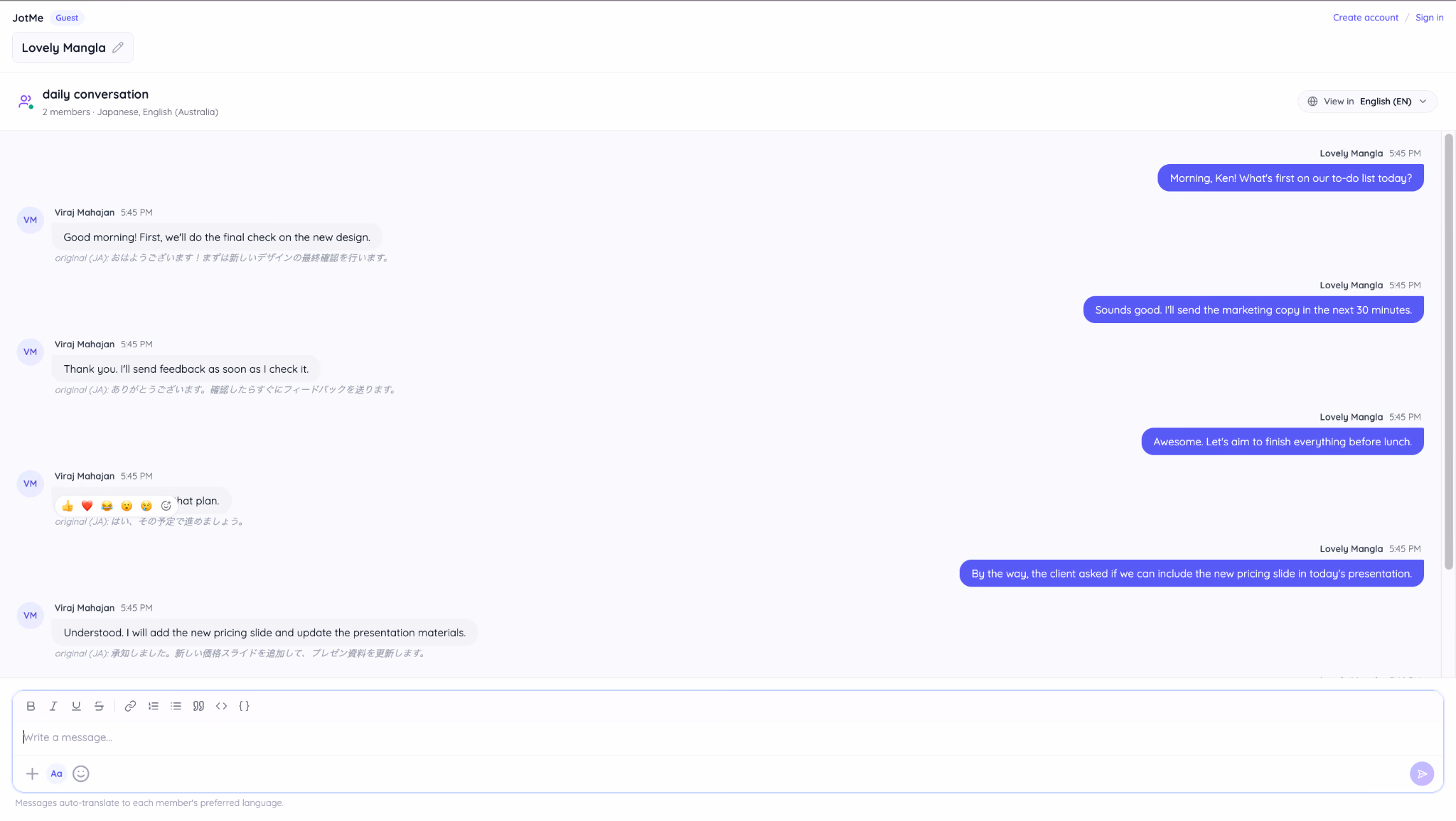 chat con IA de jotme en inglés