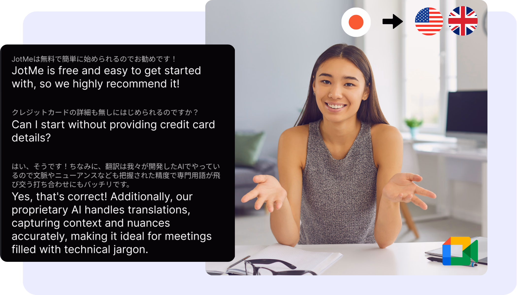 JotMe — Dịch thuật Google Meet từ tiếng Nhật sang tiếng Anh