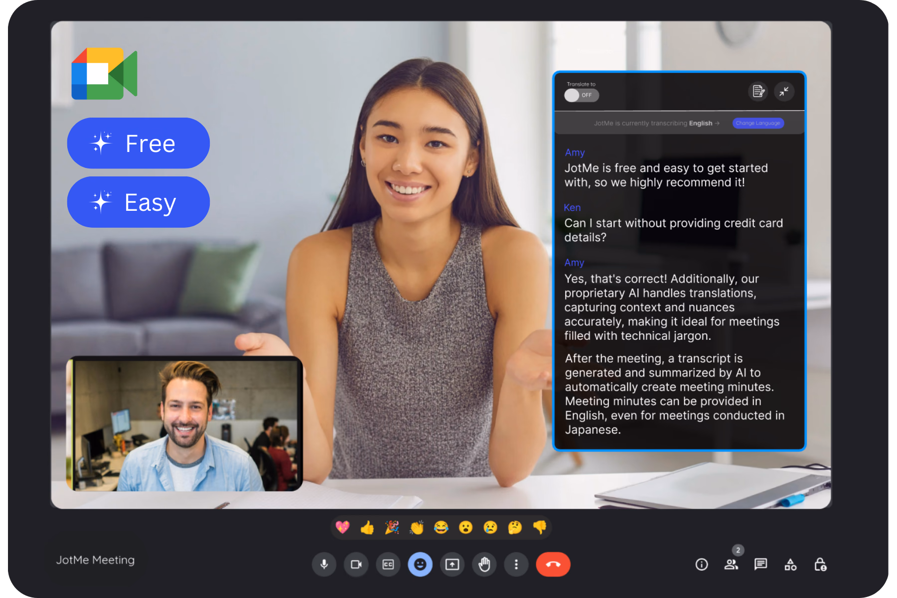 JotMe — La transcription qui ne déraille pas quand la conversation change de langue — en direct ou à partir d'un fichier.
