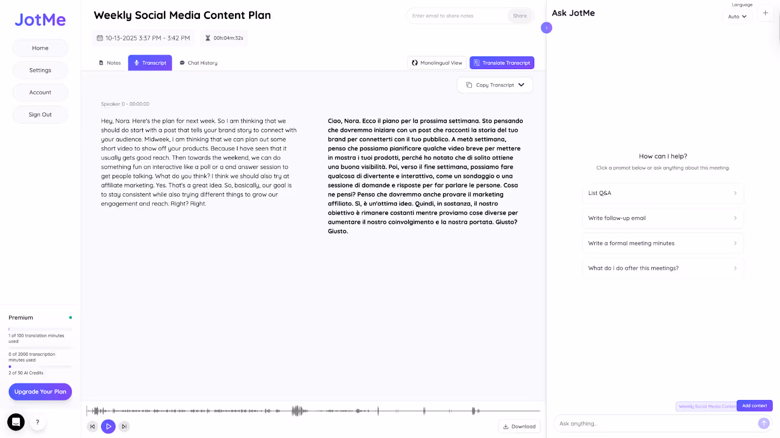 JotMe — A Quick Comparison: Live English to Italian Language Translator