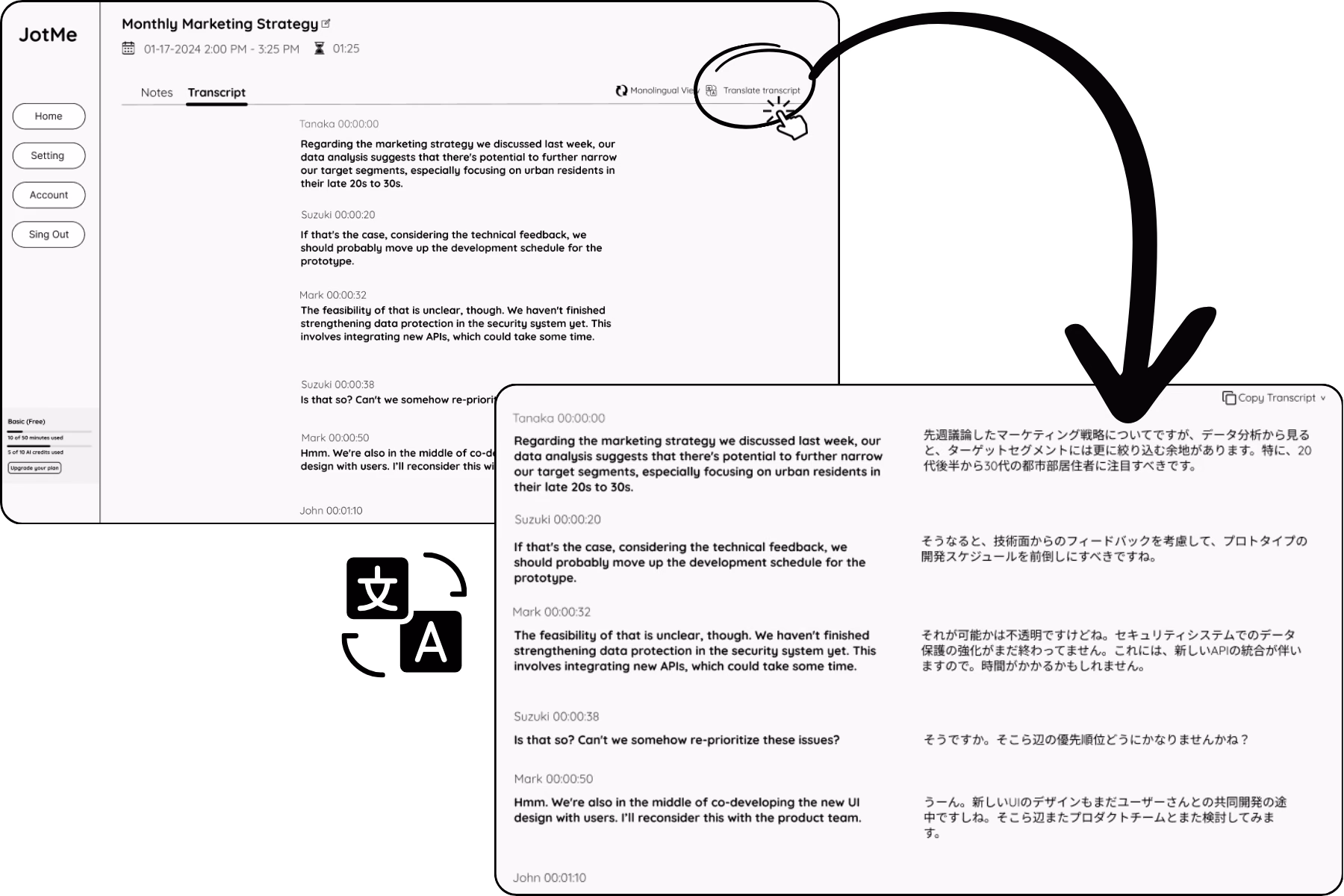 Translate transcript