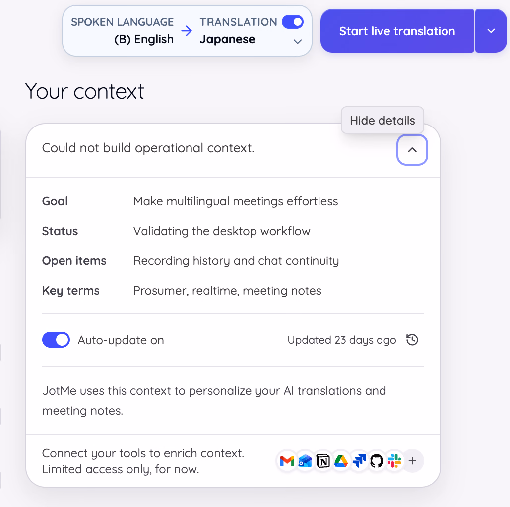 JotMe Your context panel