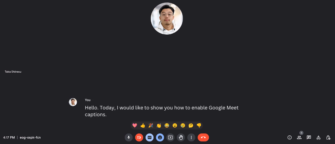Google Meet caption enabled