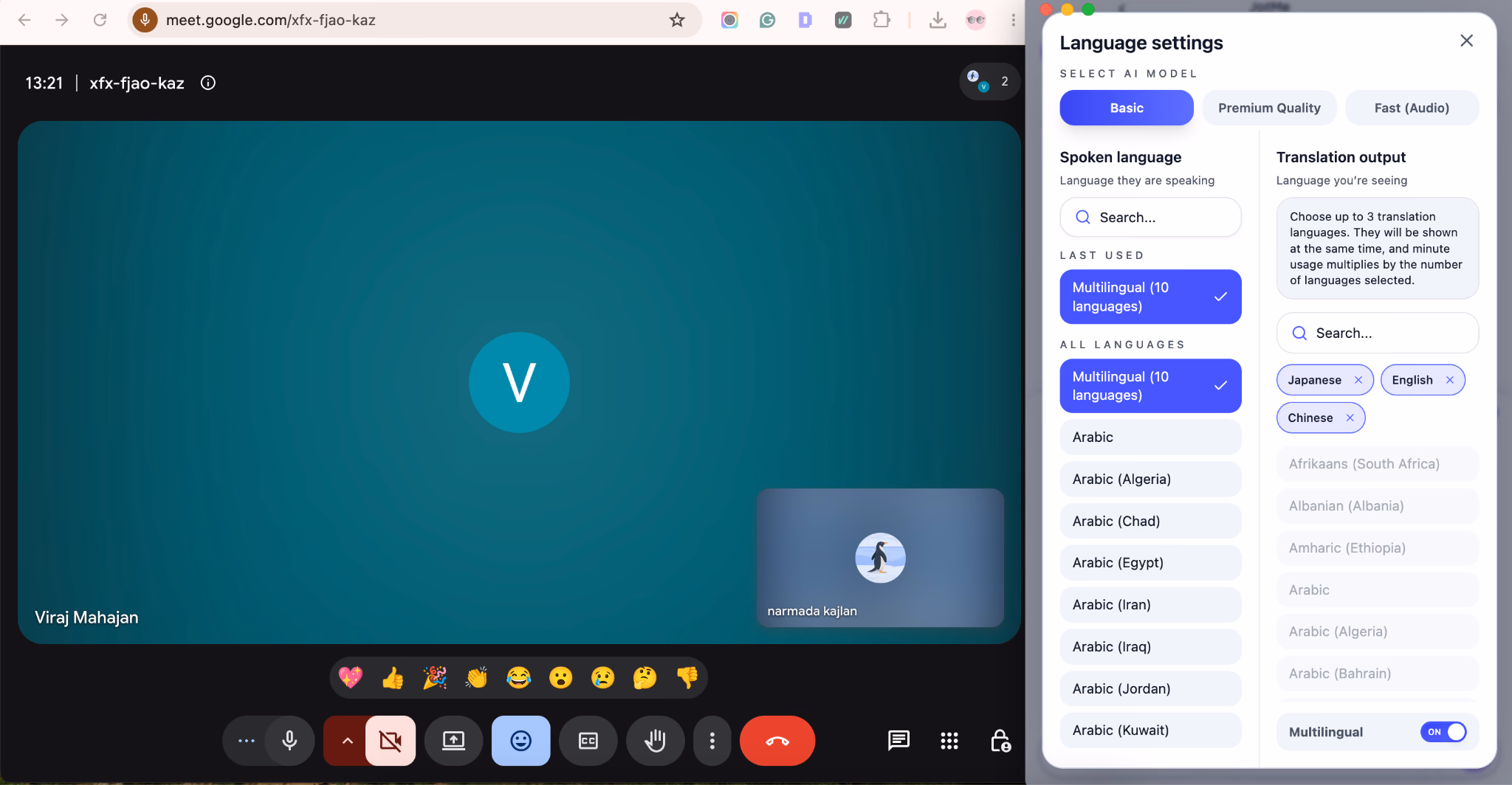 choose meeting language