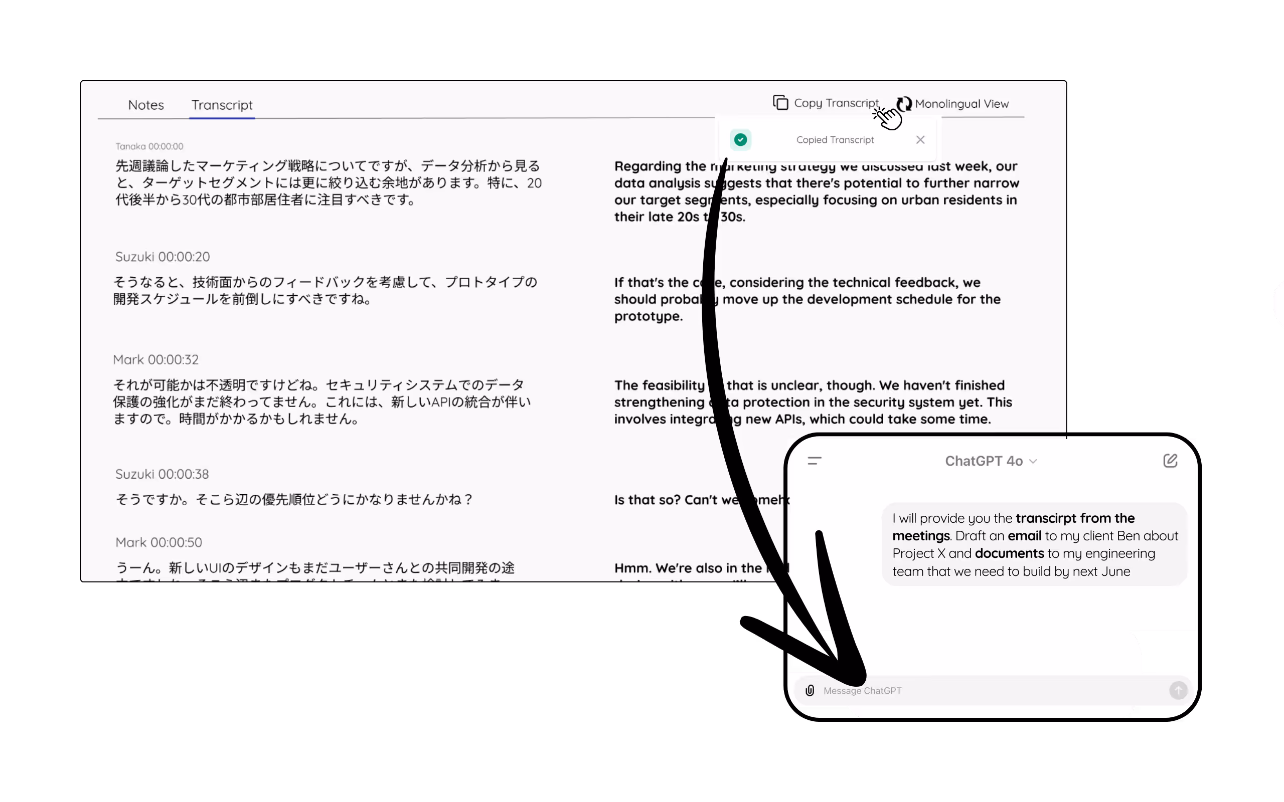 Copy and paste transcript to chatGPT