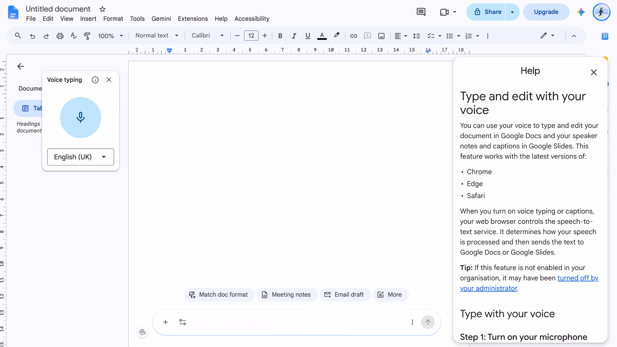google docs voice typing