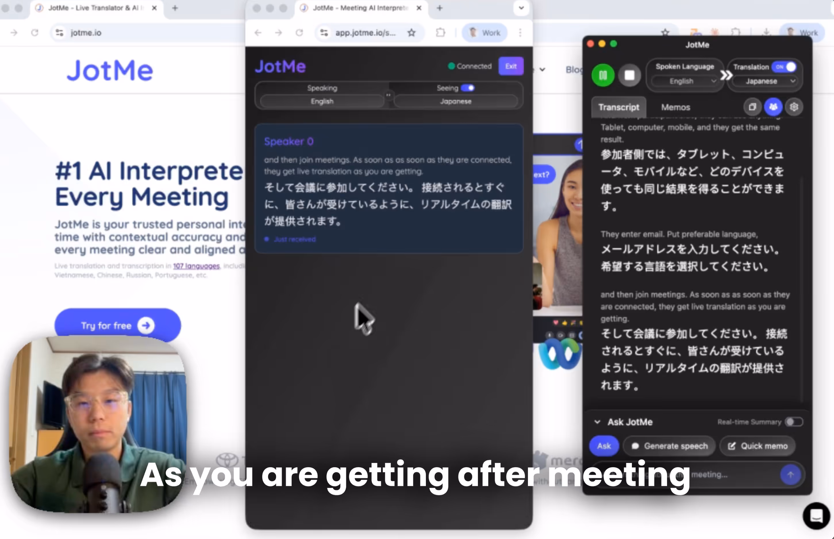 JotMe — Como compartilhar a tradução ao vivo de IA e a tradução de voz para voz com um URL