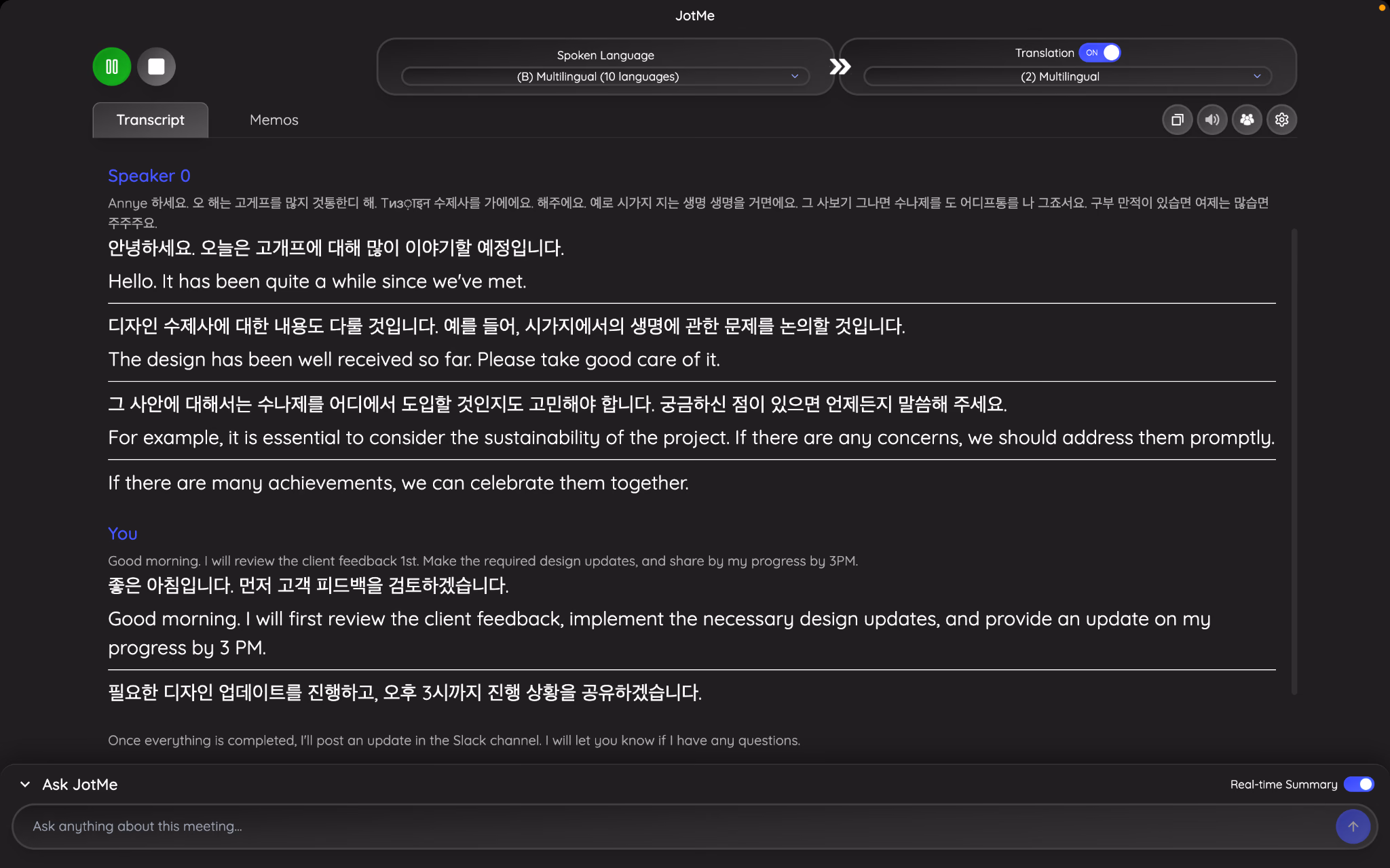 traducción en tiempo real de coreano a inglés con jotme