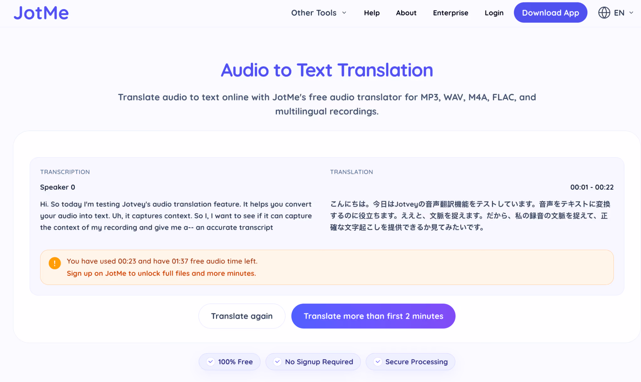 How to Translate Audio for Free Using JotMe