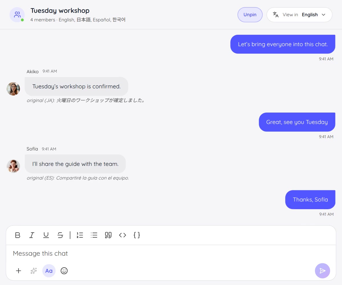 JotMe multilingual messaging workspace